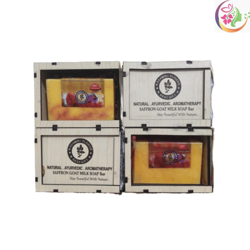 Saffron Goat Milk Soap Bar Wooden Box (150gm)